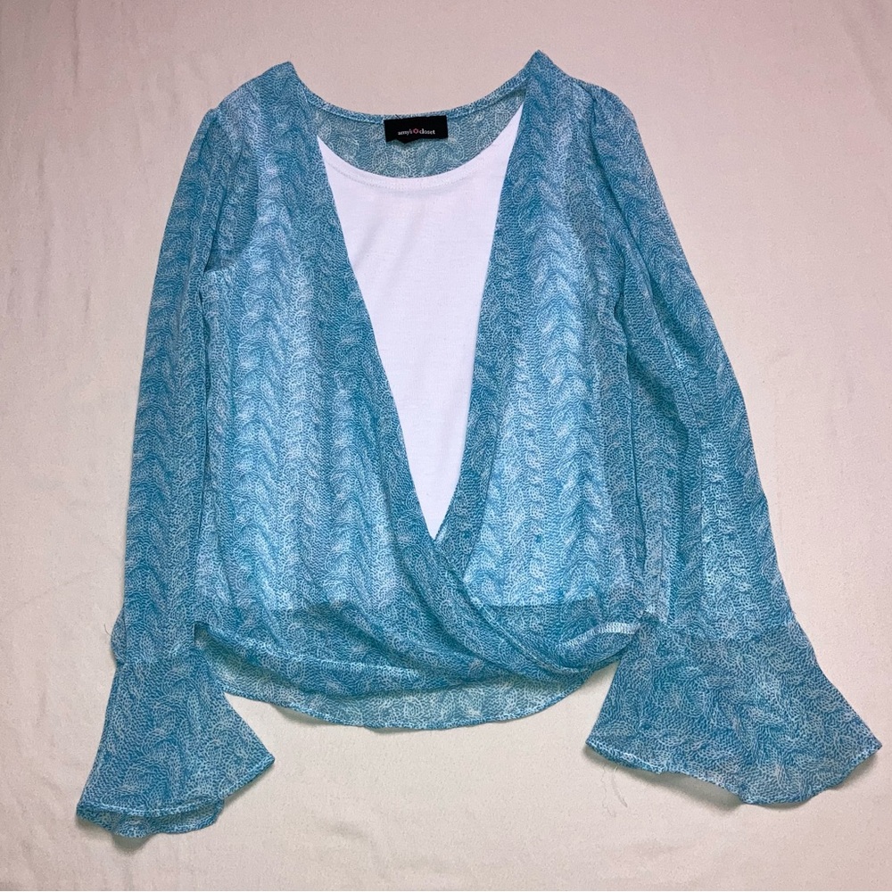 Boho Peasant Top Girls Small 7-8 shirt Blouse Flowy Hippie Fall Long Bell Sleeve
